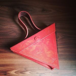 Vintage - Artisan handmade leather triangle purse - orange